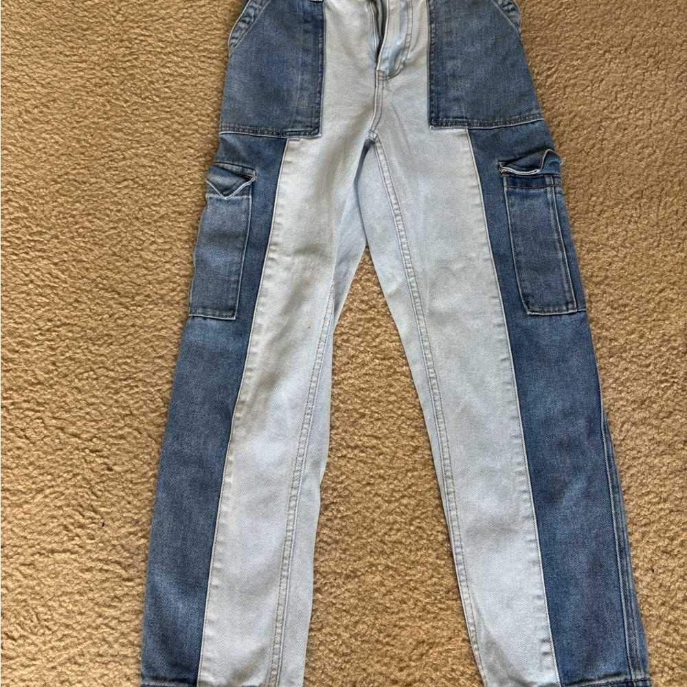 PacSun Two-Tone Straight Leg Jeans - Dark Blue and Light Blue